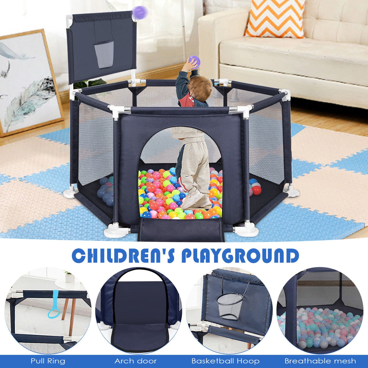 Baby Playpen Large 6 Sides Play Pen For Babies And Toddlers With Breathable Mesh